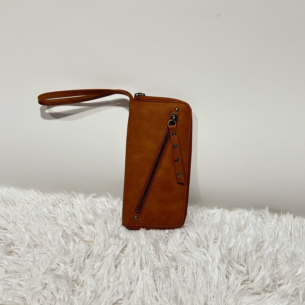 FREE PEOPLE Distressed Vegan Leather Wallet Brown